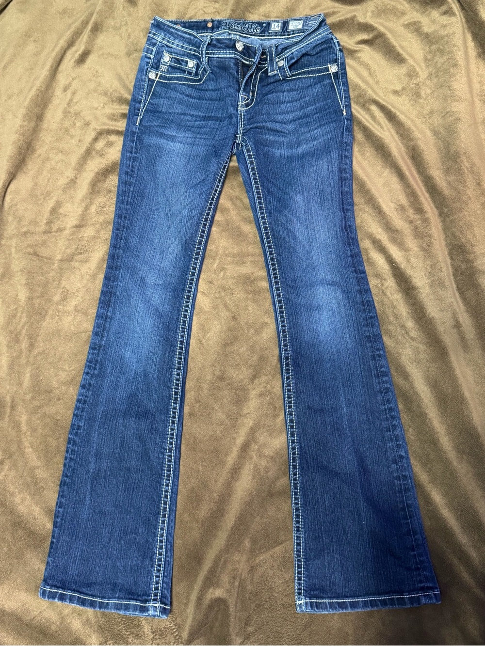 Miss Me Girls 14 Bootcut Jeans Embellished Cross Flap Pockets Y2K